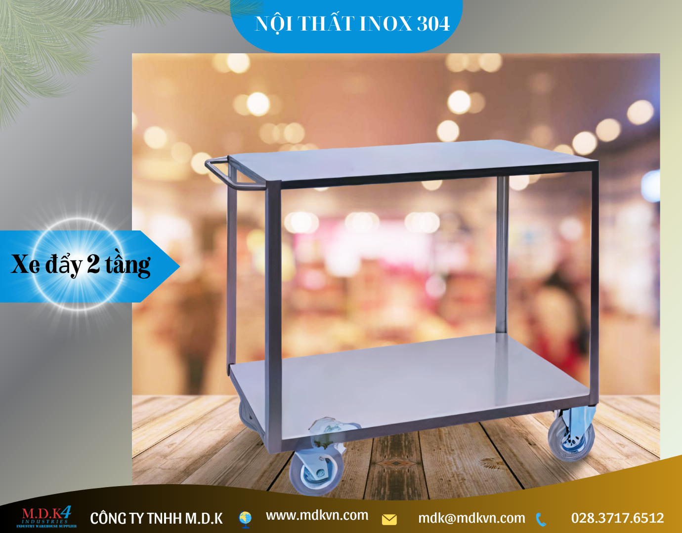 Xe đẩy inox 2 tầng